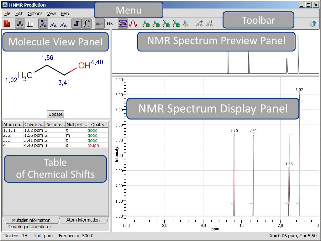 Prediction, and in HNMR Prediction window if you chose HNMR Prediction, respectively. You can predict both spectra of the molecule in question, which will appear in separate windows. Fig.