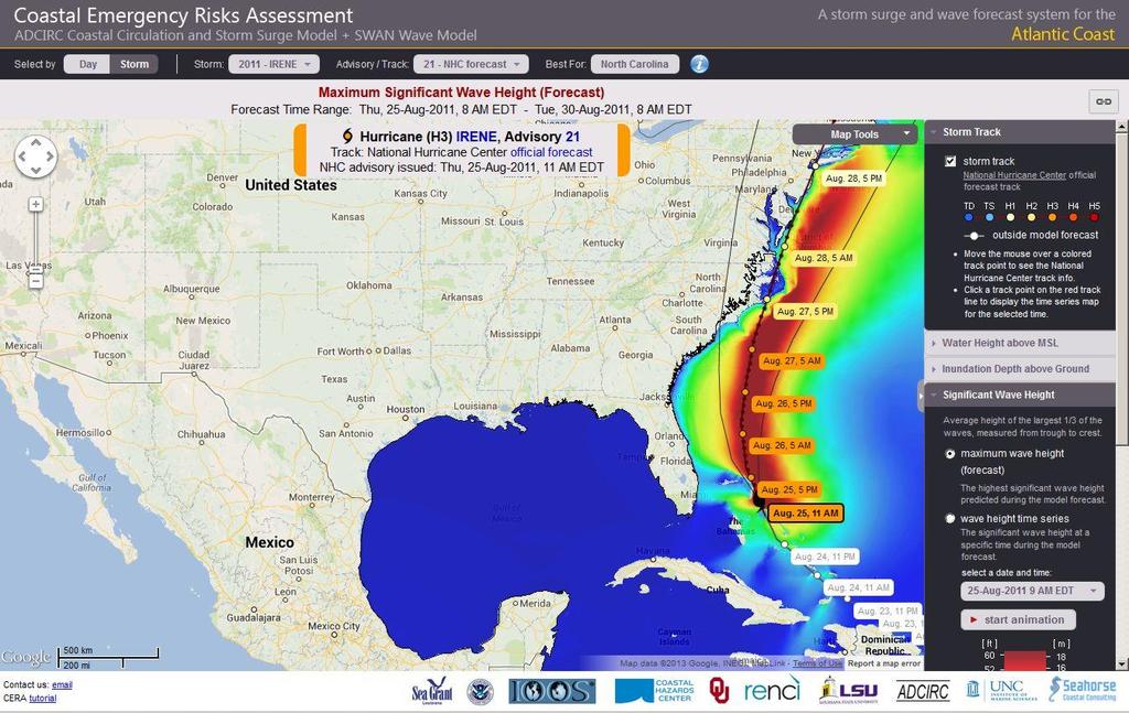 CERA Storm Surge Websites tightly coupled to the ADCIRC Surge Guidance System relies on text advisories from NOAA s NHC The ASGS delivers model output from the ADCIRC storm surge model every 6hrs