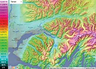 FIGURE 5: A Digital Elevation Model A Digital Elevation Model (DEM) can use colors to show which areas of the landscape have higher and lower elevation relative to the surrounding areas.