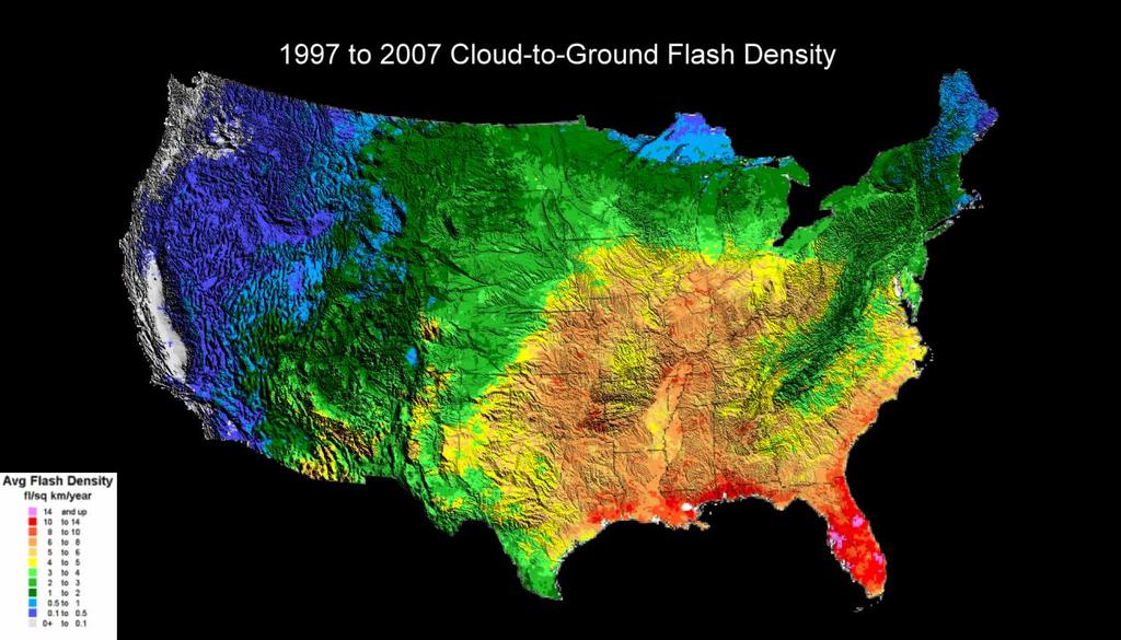 Lightning Maps and Natural Resources Lightning density regionally