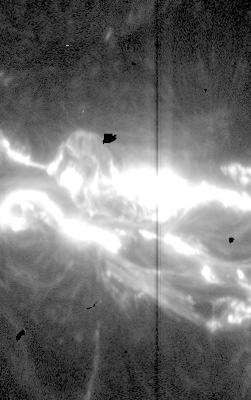 The bright Si IV in the flaring region is clearly providing the radiation for the H 2 in the region south of the flare ribbon, but intervening