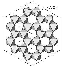 descrisa de arhetipul structural al corindonului. Descriere cu atomi: Atomii de O formeaza o structura compacta cu impachetare compacta aproximativ ACA.