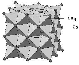 Coordinarea: Ca coordinat cubic de 8 F; F coordinat tetraedricde 4 Ca.