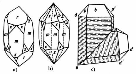 {011}; b) crisoberil: plane de macla dupa forma {031} 6 Exemple de macle din sistemul trigonal la