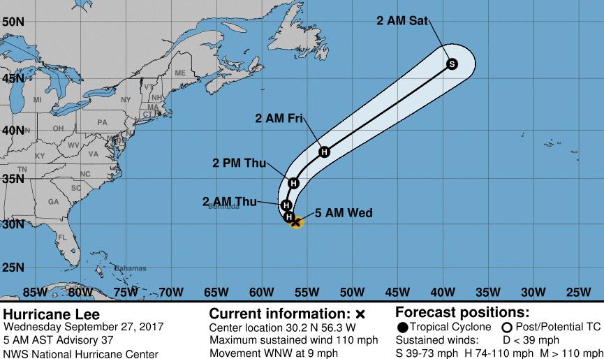 swells affecting much of the East Coast of the US Hurricane Lee (CAT 2) (Advisory #37