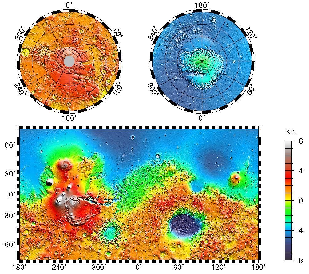 MOLA onboard MGS Topography map from MOLA-Mars Global