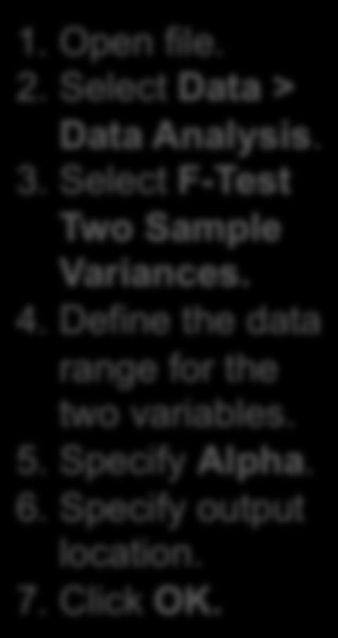 variables. 5. Specify Alpha. 6.