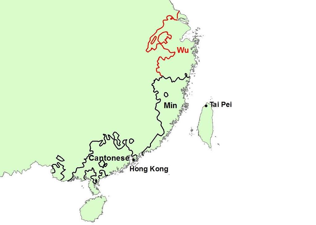 Figure 11: Illustration of the Placebo Dialect Border (Wu dialect border) Notes: This figure shows the geographical location of the placebo dialect border (Wu