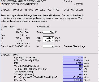 EXAMPLE CALCULATIONS Width of space charge layer depends on the doping
