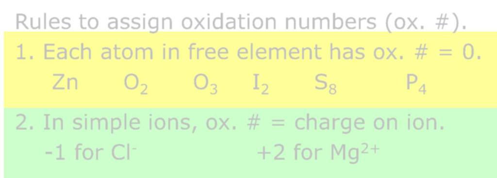 Oxidation Numbers Rules to assign oxidation numbers (ox. #). 1.