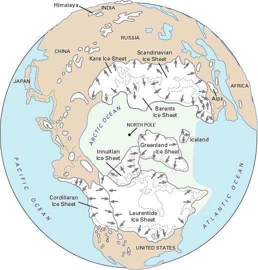 DURING THE LAST GLACIAL MAXIMUM (LGM) ICE COVERED THE NORTHERN HEMISPHERE & SEA LEVEL WAS MORE THAN 120 M LOWER THAN PRESENT Fennoscandia Ice Sheet Lauren@de Ice Sheet t Current Sea in Human