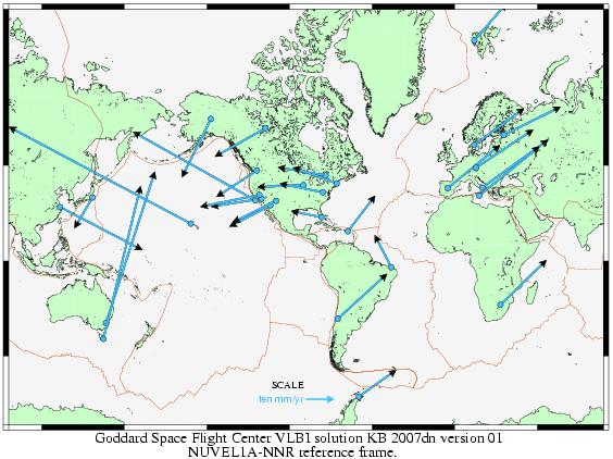 Figure 17: Changing distance between SA and USA The International Terrestrial Reference Frame GNSS, SLR, DORIS At the same time as radio source positions are being measured precisely in the ICRF, so