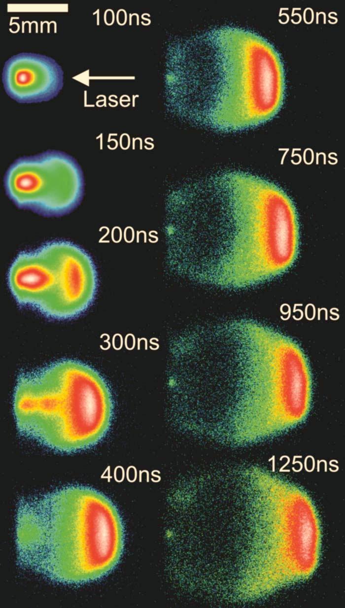 Each shot is recorded with different laser shots and all images are normalized with its maximum intensity and are shown in logarithmic scale for better clarity. FIG. 3.