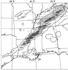 Figure 6a is the observation. There are several convective cells embedded in the existing rain band associated with the cold front.