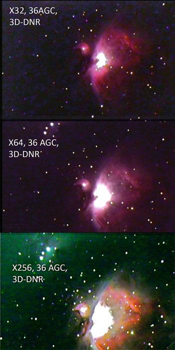 102 6 Deep Space and Video Astronomy Fig. 6.3 M42 image brightness versus integration times example of what happens when more photons hit a pixel than the pixel can handle. As you can see from Fig. 6.3, as we reduce the integration from X256 (4.