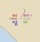 Station ID and Name YMMB Time (UTC) 0130 QNH (Pressure) 1017.1 Rainfall since 9 am 0.0 last 10 minutes 0.