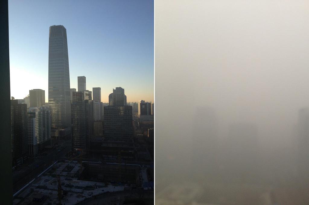 What is? Beijing during periods of low and high air pollution Air pollution is composed of sulphur oxides, nitrogen oxides, carbon monoxide and particulates.