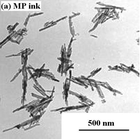 Cryo-TEM images of MP Ink The particles form bundles with tens