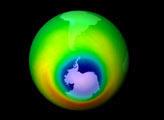 Note the brown color The Ozone hole over Antarctica An Ozone action day sign
