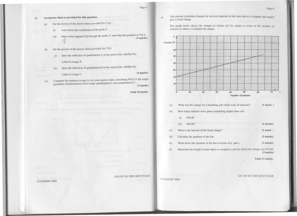Page 5 Page 6 5. An answer sheet is provided for this question. (a) On the section of the answer sheet provided for 5 (a): write down the coordinates of the point P 6.
