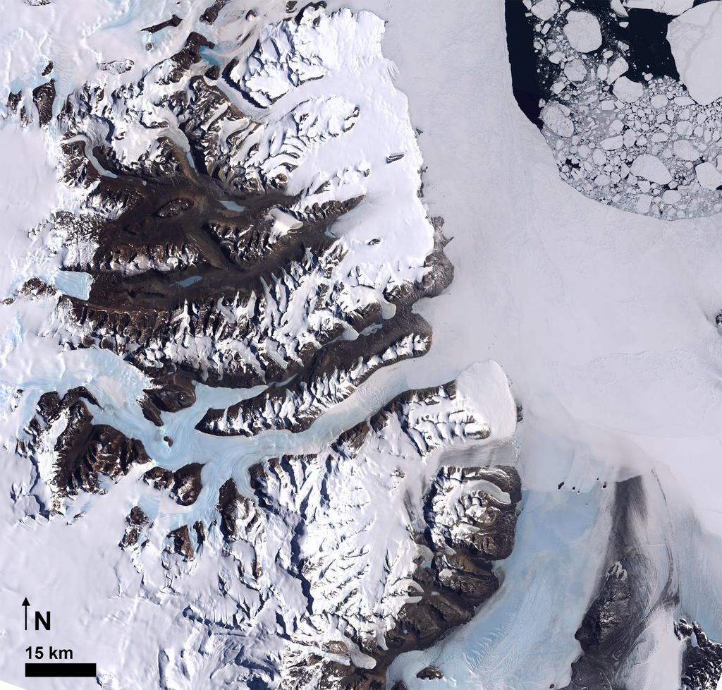 Figure 2. Landsat Image Mosaic of Antarctica (LIMA) tile x+0300000y-1350000 covers the extent of the Central MDV. 2.2 Digitizing Bockheim 2008 maps In order to compare terrain analysis results to previous mapping efforts, Figures produced by Bockheim et al were georeferenced and digitized within Arcmap.