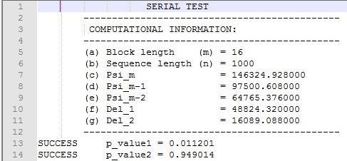 10) Serijski test se koristi za utvrđivanje učestalosti svih mogućih preklapanja n-bitnog niza u čitavoj sekvenci.