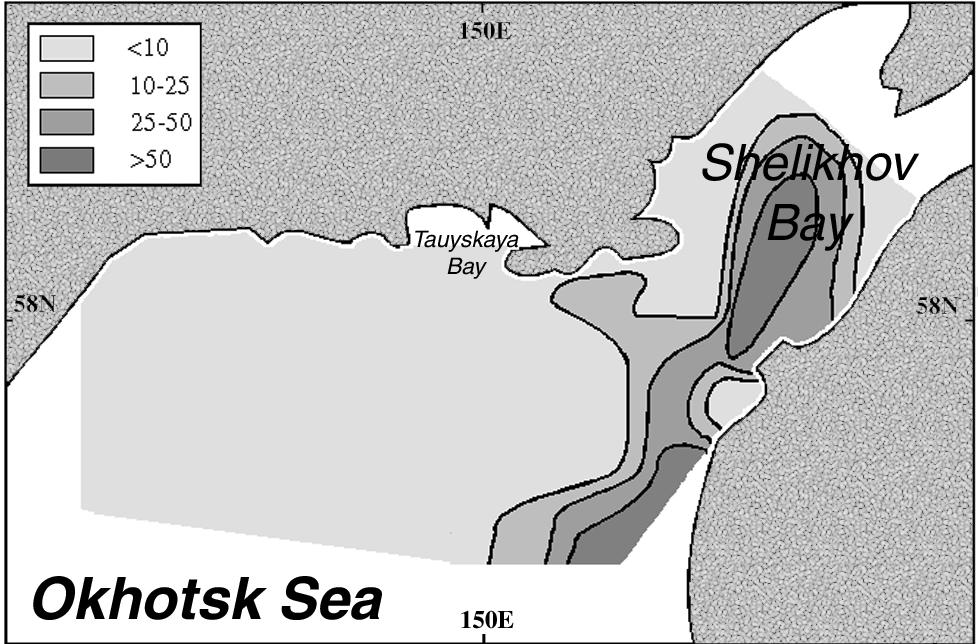 northern Okhotsk Sea during August 1964 (from Kotlyar 1965). Figure 27.