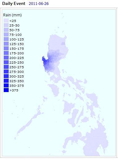 DHI During the following days, on Jun 25, 2011 and June 26, 2011, the areas of Pangasinan, La Union, Metro Manila and Ilocos Norte and Sur received on average almost 200 mm of rain.