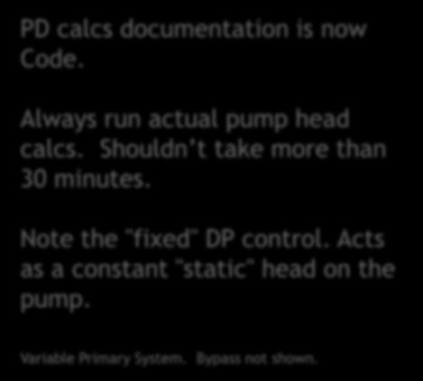 System Head Loss Calc. PD calcs documentation is now Code. Always run actual pump head calcs.