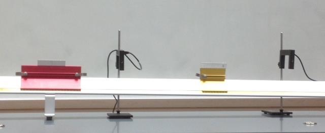 Experimental Setup: Two photogates are set up at about / and / of the length of an air track.