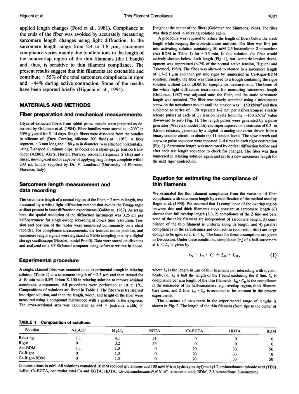 Higuchi et al. Thin Filament Compliance 11 applied length changes (Ford et al., 1981).