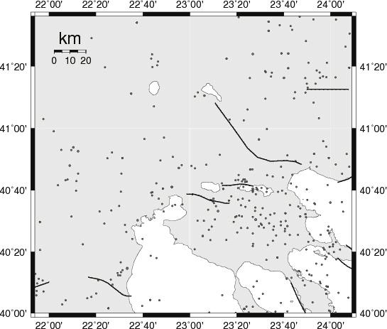 located within the seismic network array while HYPO71 shows more reliable results for epicentres that lie outside of it. a) b) Fig. 3 a) Initial catalogue data of G.I-N.O.A b) Final Catalogue of unified homogenized data for Central Macedonia region (M 2.