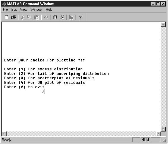 Figure 12 View of the MATLAB command window while plot gpd is running. (See Section 2.2.8 for more details.) 2.