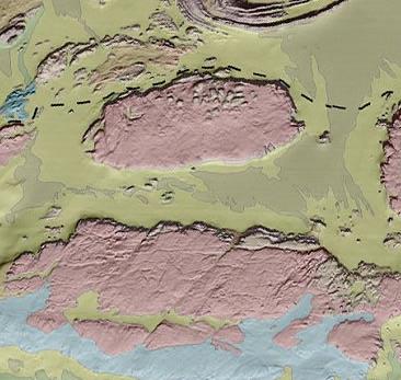 Figure 10. Detail of benthic habitat classification draped over the bathymetry surface.