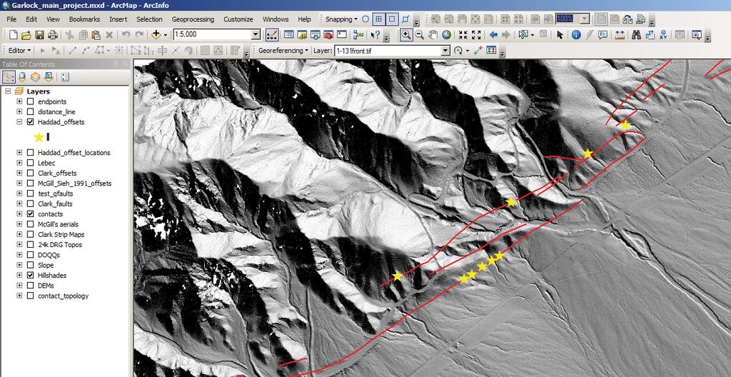 Step 5: Mark offset locations For Global Mapper and ArcMap users, create a point shapefile and digitize the locations of offset geologic/geomorphic features.