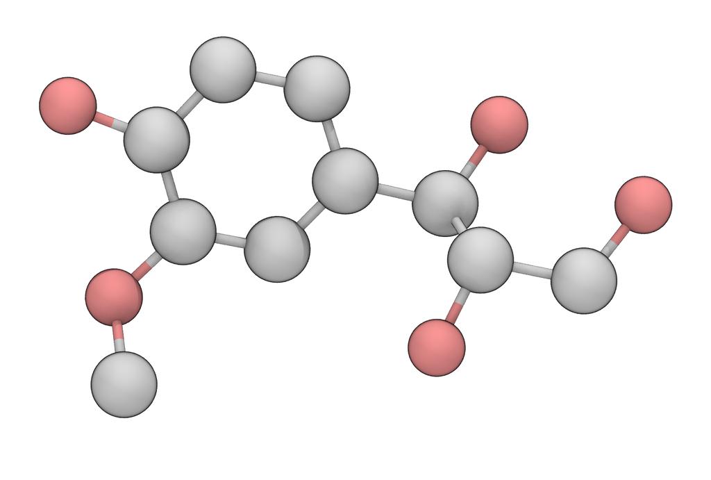 (Right) Simple representation of the lignin monomer used in lignin construction, with each of the heavy atoms
