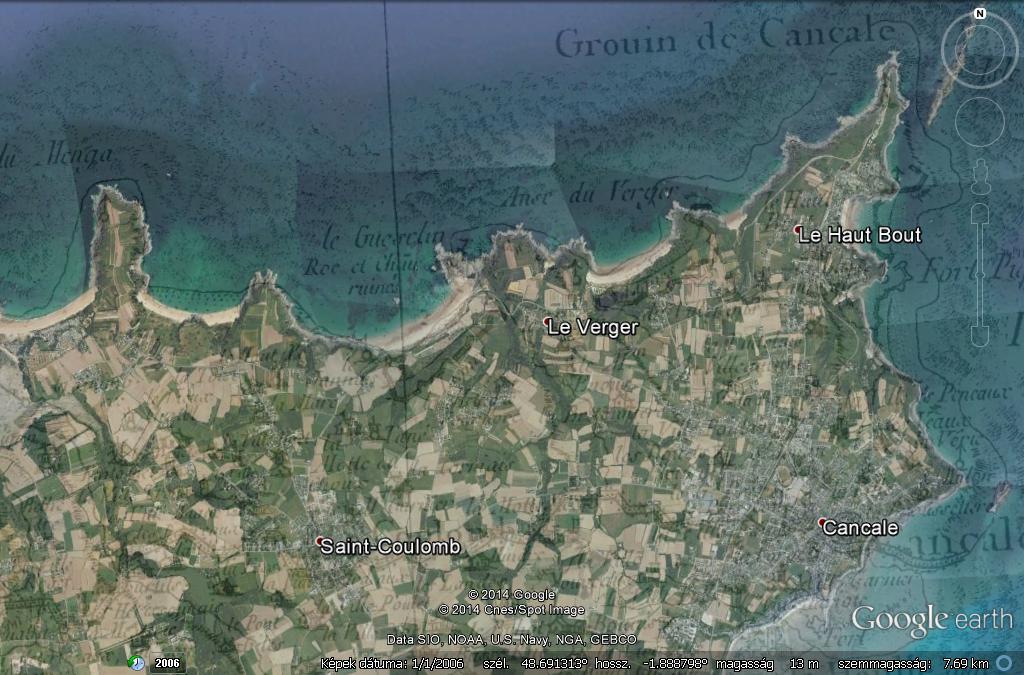 Figure 4: Result of the simple geo-reference of the Cassini sheets around Le Verger, W France on the Google Earth basis.