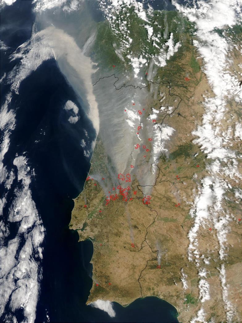 Why we care Forest fires in Portugal, 3 August 2003 Image by MODIS radiometer Above dark surfaces, scattering by aerosols increase shortwave planetary albedo: loss of energy at the