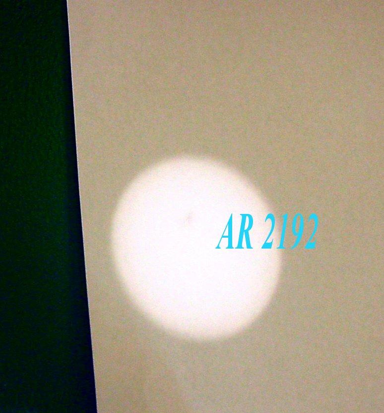 While it certainly was sharper with a scope, this huge sunspot did show up well on the mirror projected image; in this case, there was about a 25 distance between the mirror and the paper on the flat
