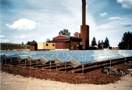 Fig. 32 A field of 500m² stand-alone MaReCo collectors constructed 1999 in front of the bio fuel burner in Torsåker, Sweden. Each collector has a length of 40 meter.