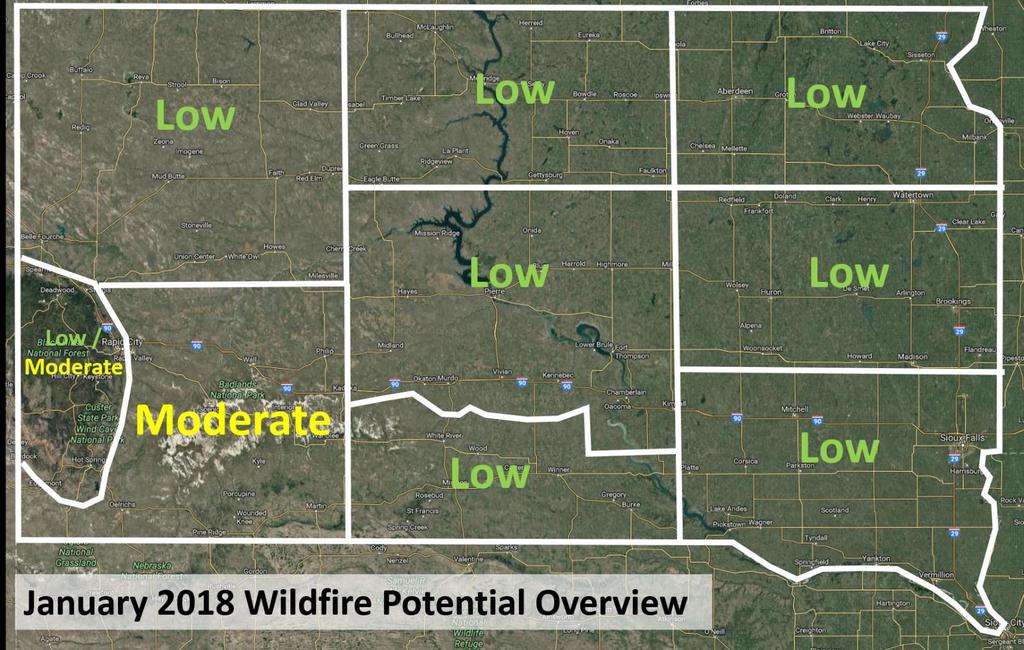 State Summary Southwestern SD and the southern Black Hills exhibit limited potential for large fires during the month; however, this will depend on local snow cover.