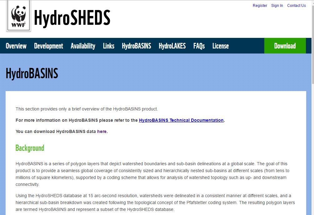 HydroBASINS http://hydrosheds.