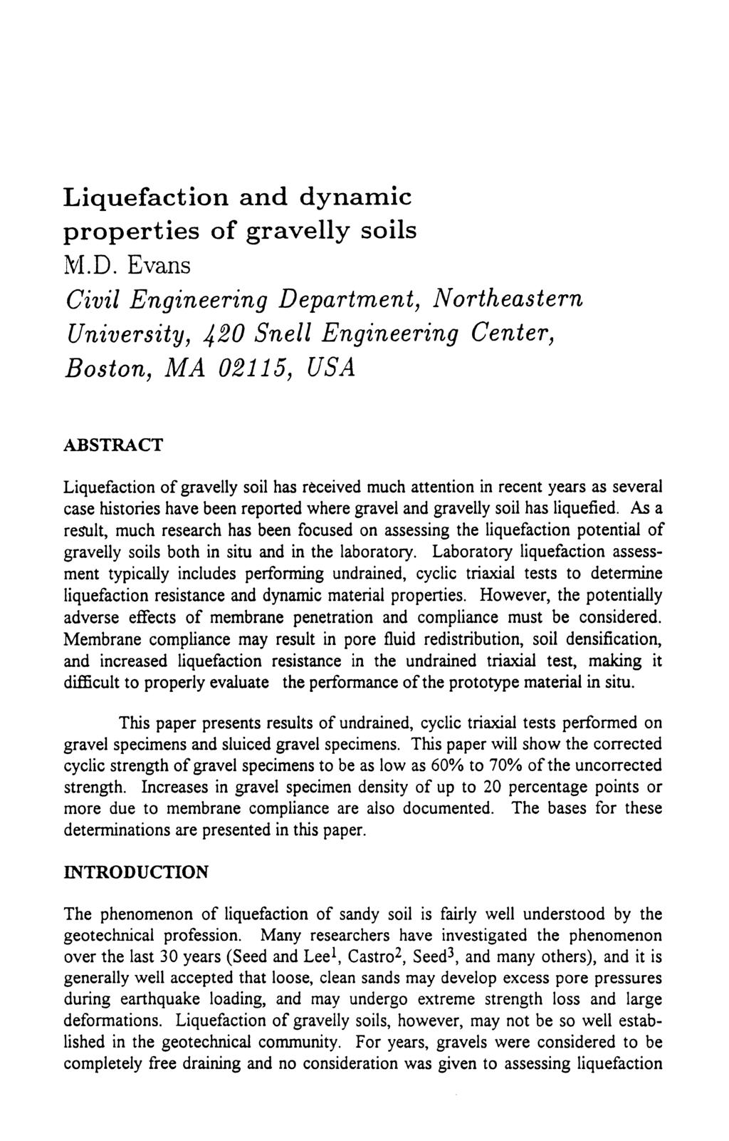 Liquefaction and dynamic properties of gravelly soils M.D.