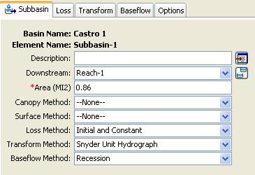 Chapter 2 Developing an HMS Project Figure 15. Component editor for a subbasin element. Create a Meteorologic Model A meteorologic model is added to a project in the same manner as the basin model.