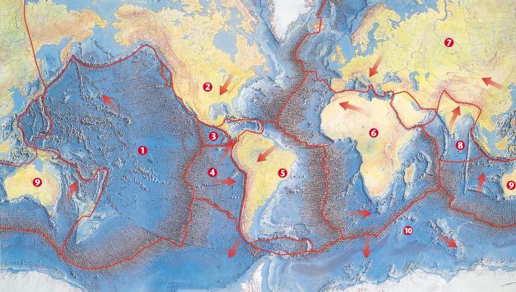 Figure 4 Earth s lithosphere is divided into pieces called tectonic plates. The tectonic plates are moving in different directions and at different speeds.