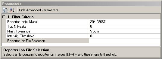 Reporter Ion masses to be completely removed from the MS2 dataset can also be defined in a separate.