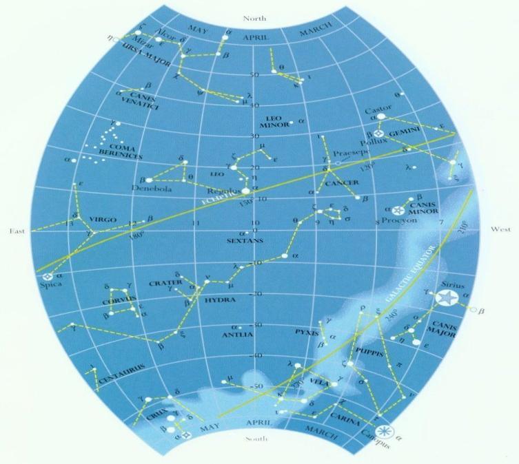 Picture 3- A map that contains the constellations that are present during spring in the northern