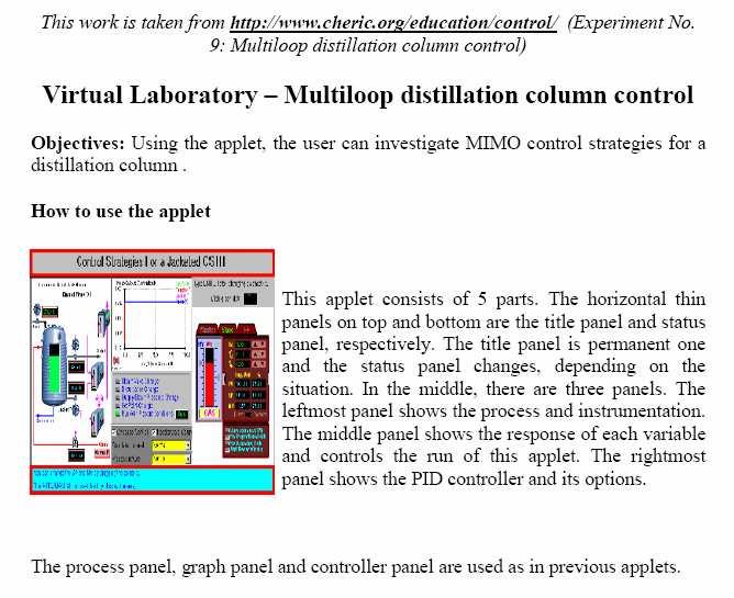 8. Virtual laboratories 65 66 Other virtual laboratories ECOSSE Control HyperCourse Virtual Control laboratory http://eweb.chemeng.ed.ac.