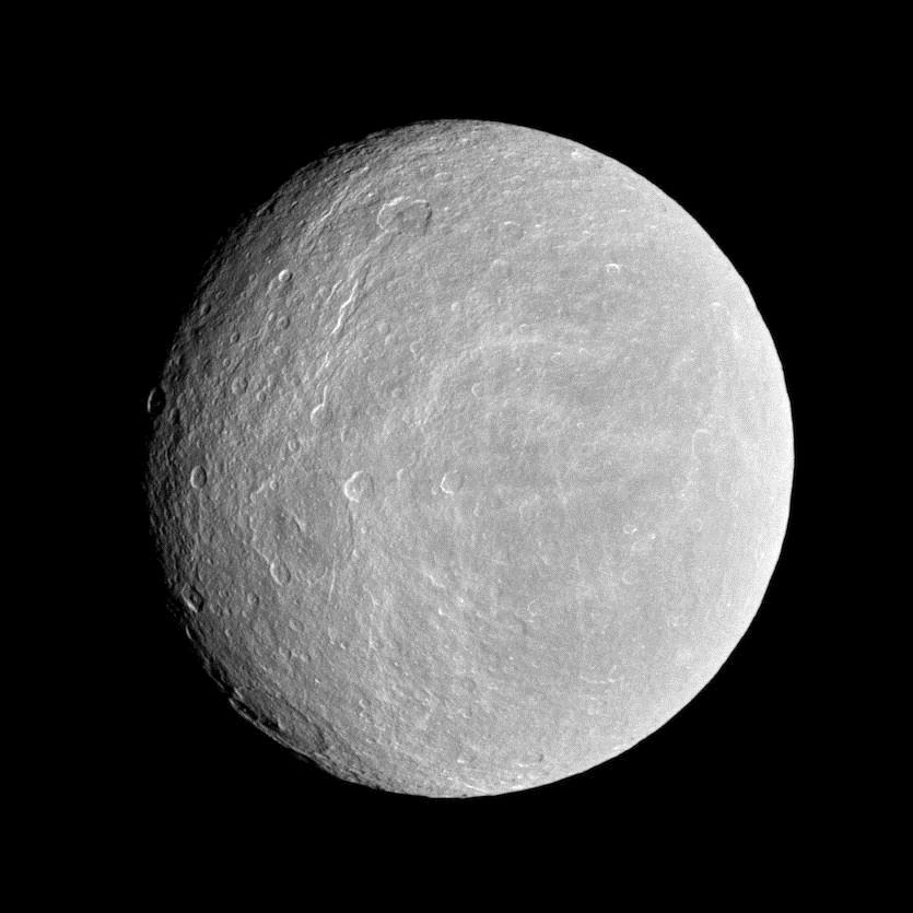 Saturn: Rhea Composed mostly of water ice, but has a small rocky core.
