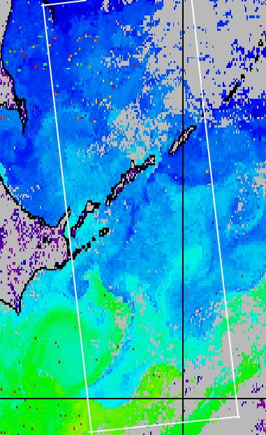 White rectangle marks the boundaries of RAR image. Wind speed to the south of Kuril Islands was 5-6 m/s.